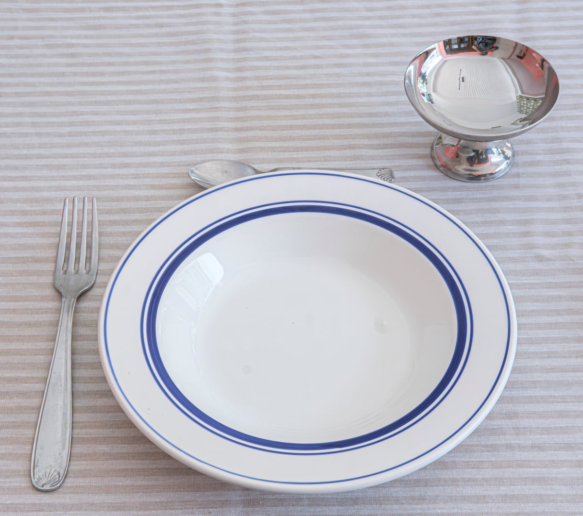 Lot de 6 grandes assiettes creuses liseré bleu