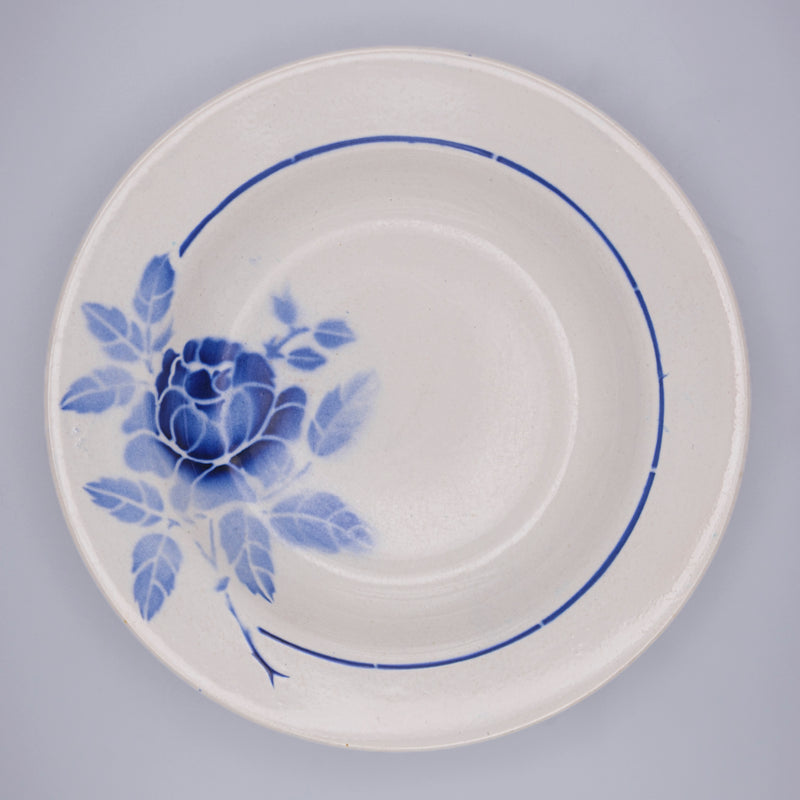 Set of 6 blue ceramic soup plates from Razzia Days, showcasing round shallow design with a smooth glaze finish.