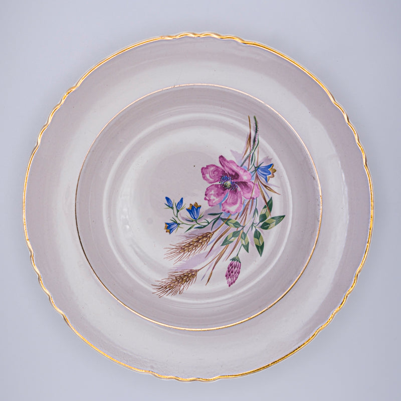 Set of six wheat ear patterned dinner plates by Razzia Days, featuring rustic design from Moulin des Loups.