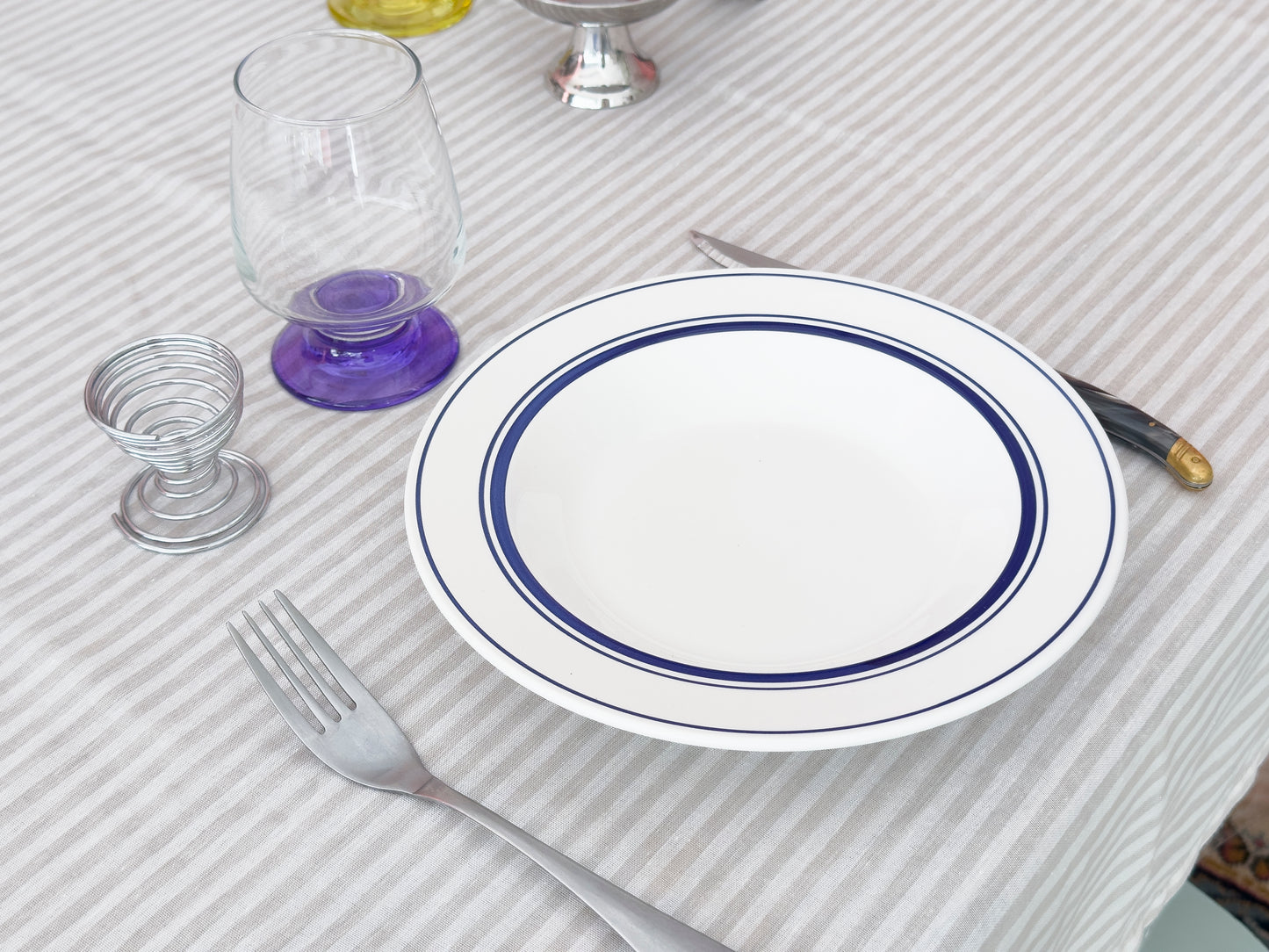 Lot de 6 grandes assiettes creuses liseré bleu