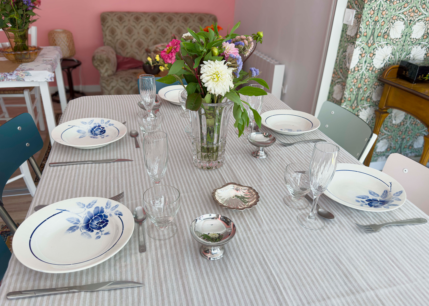 Lot de 6 assiettes creuses en faïence bleues