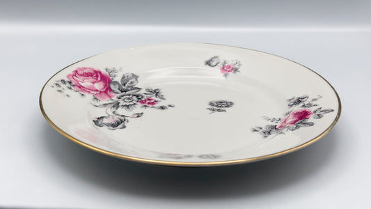 Lot de 6 assiettes creuses motifs floraux roses et grises