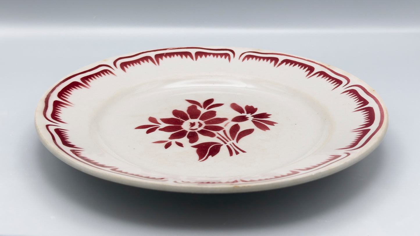 Lot de 6 assiettes plates fleuries rouges