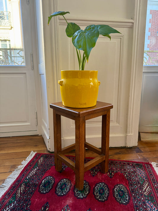 Wooden brutalist-style tabouret by Razzia with a minimalist, sturdy design and natural wood finish.