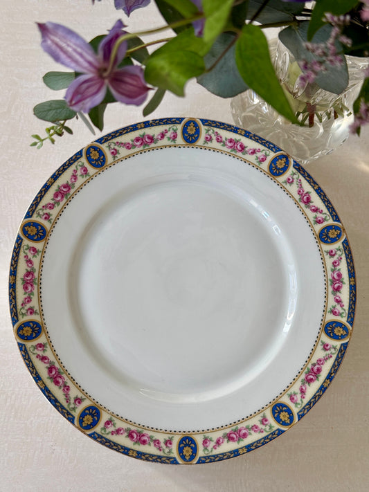 Set of 7 Razzia Limoges porcelain dinner plates with elegant white design, perfect for formal table settings.