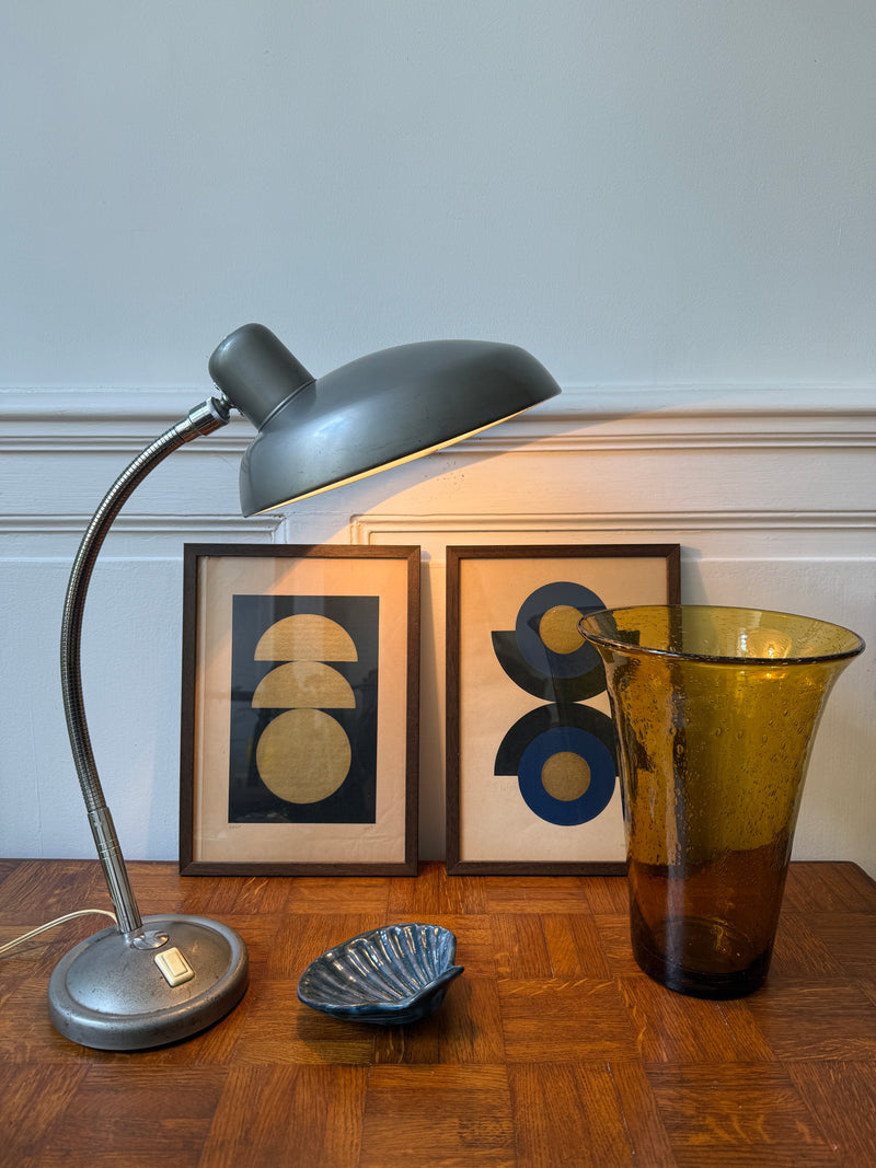 Lampe d'atelier en métal industrielle avec col de cygne, design robuste et élégant, éclairage ajustable pour espace de travail.