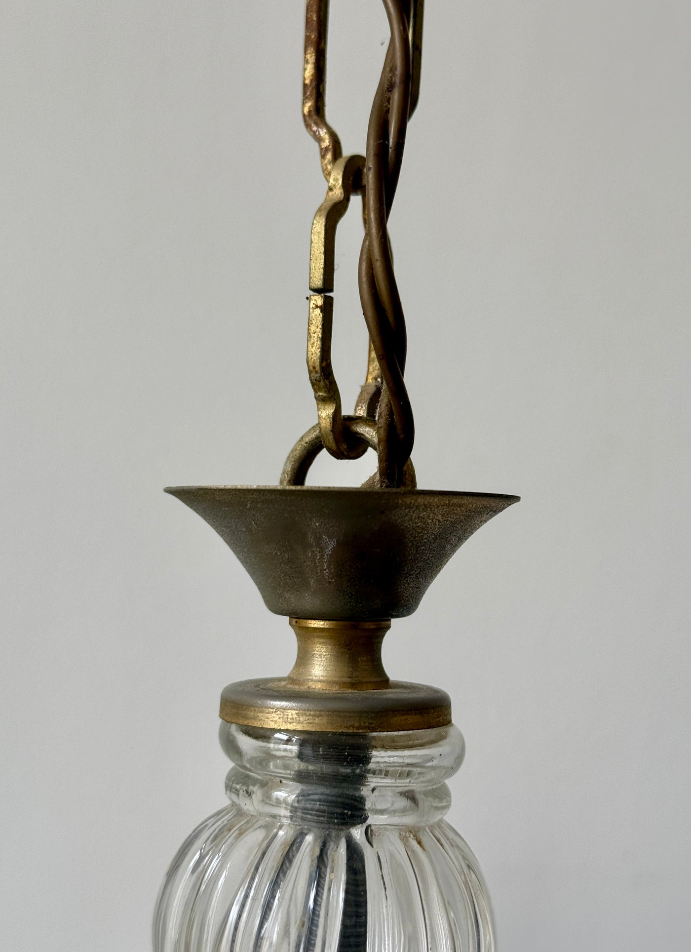 Lustre vintage 3 branches en laiton et verre