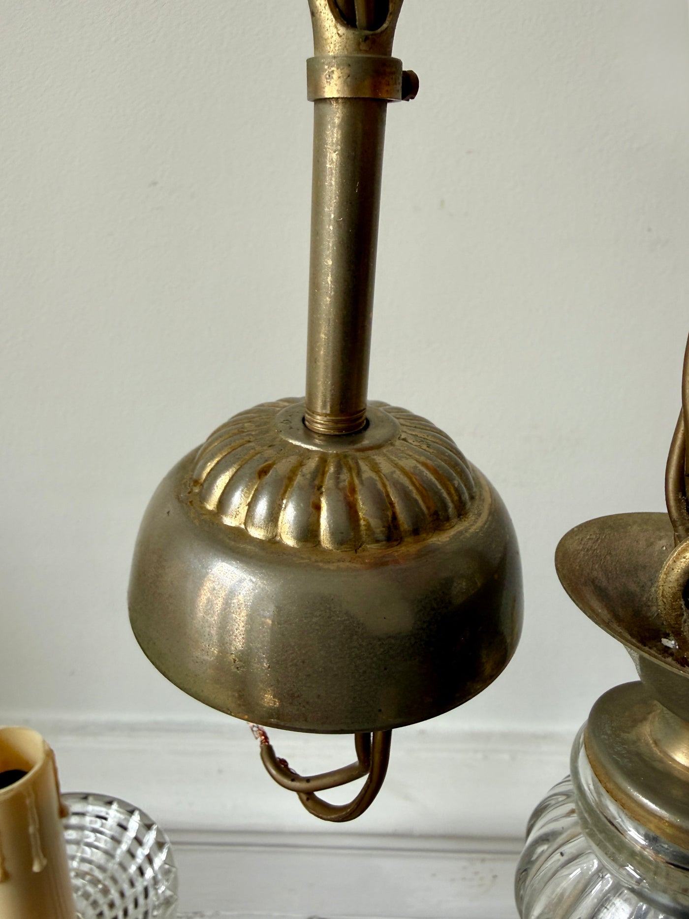 Lustre vintage 3 branches en laiton et verre