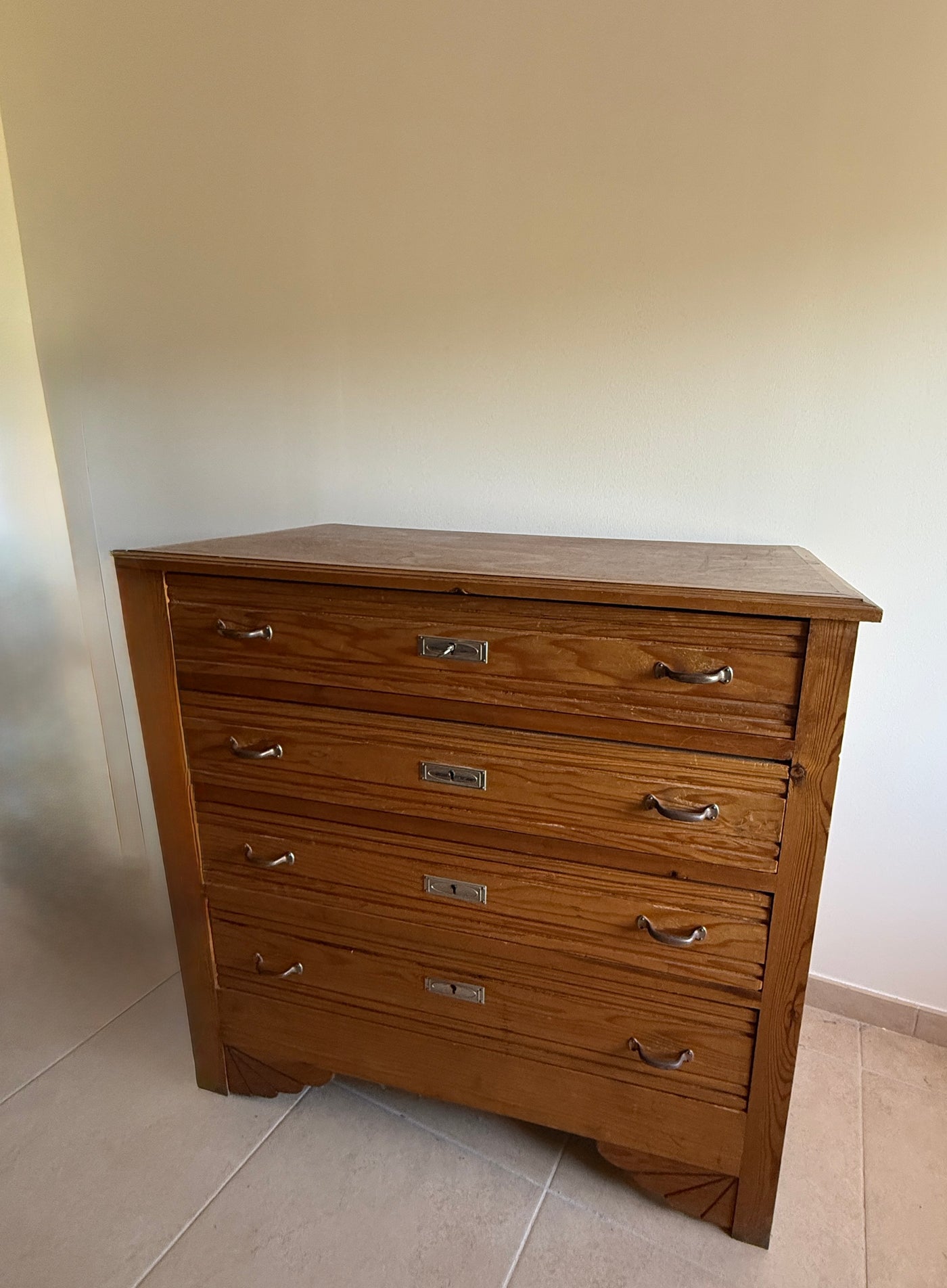 Commode 4 tiroirs bois brut et chrome - esprit art déco