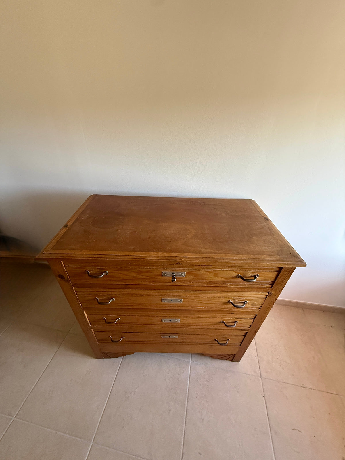 Commode 4 tiroirs bois brut et chrome - esprit art déco