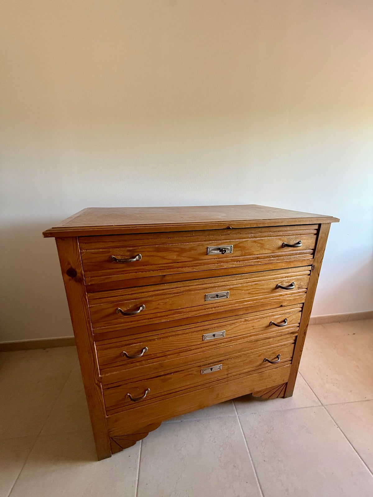 Commode 4 tiroirs bois brut et chrome - esprit art déco