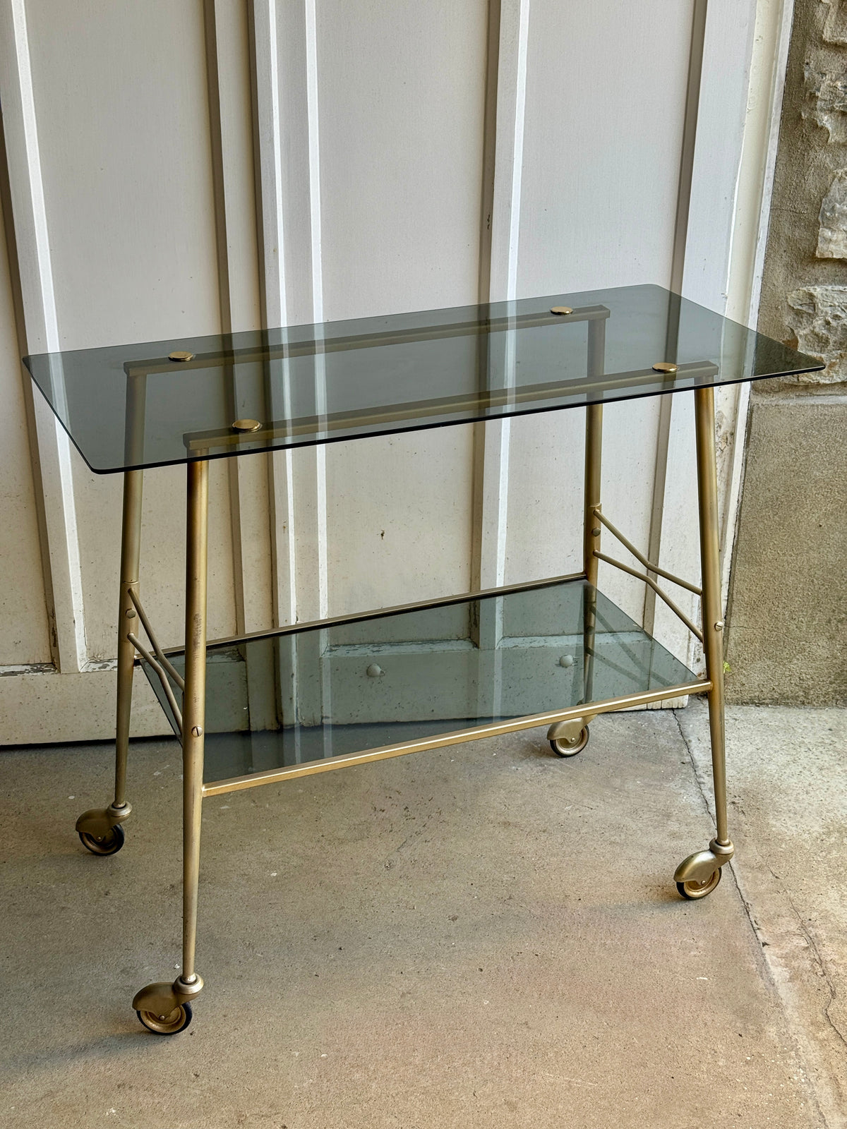 Desserte double plateau en verre fumé