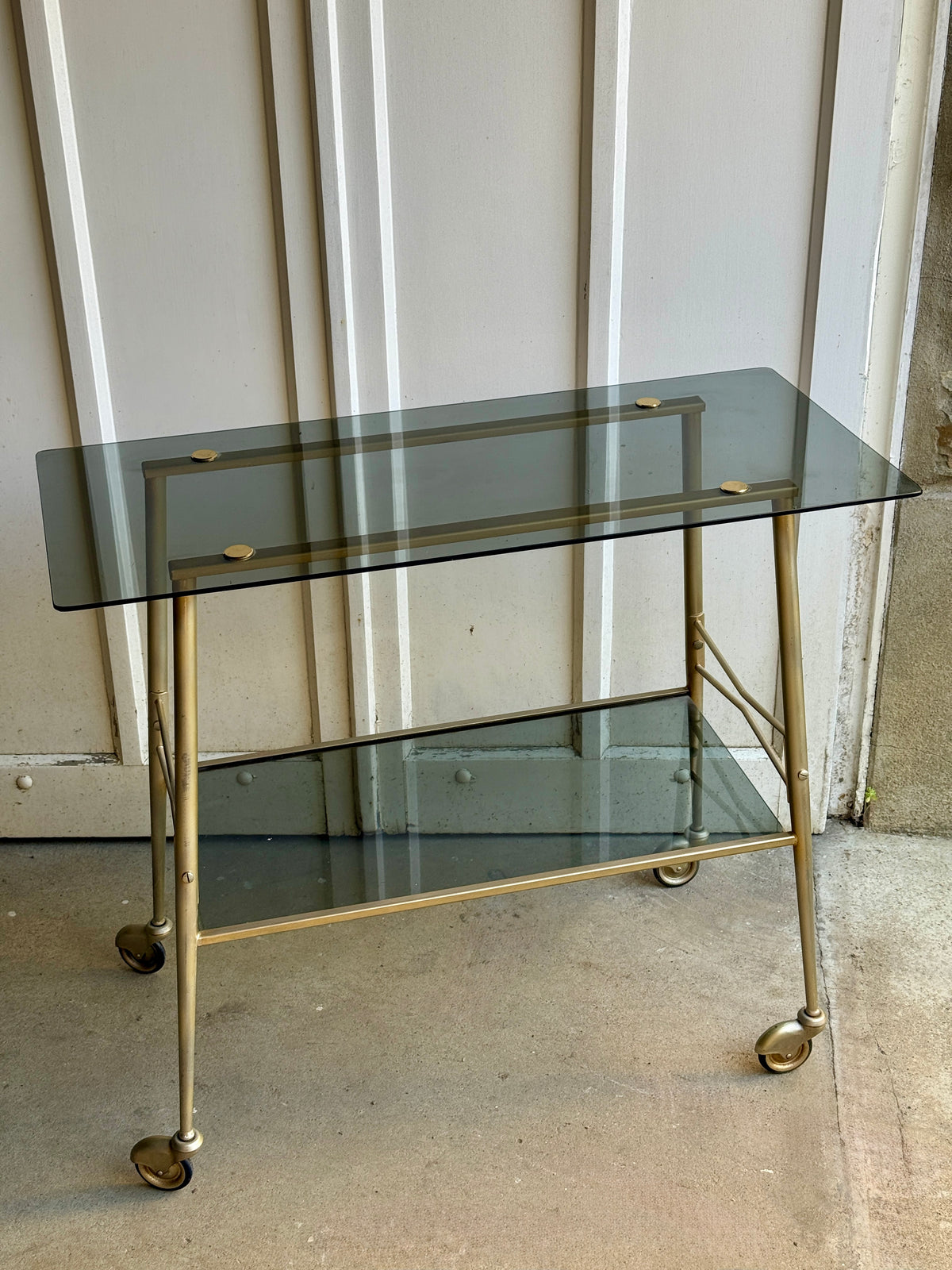 Desserte double plateau en verre fumé