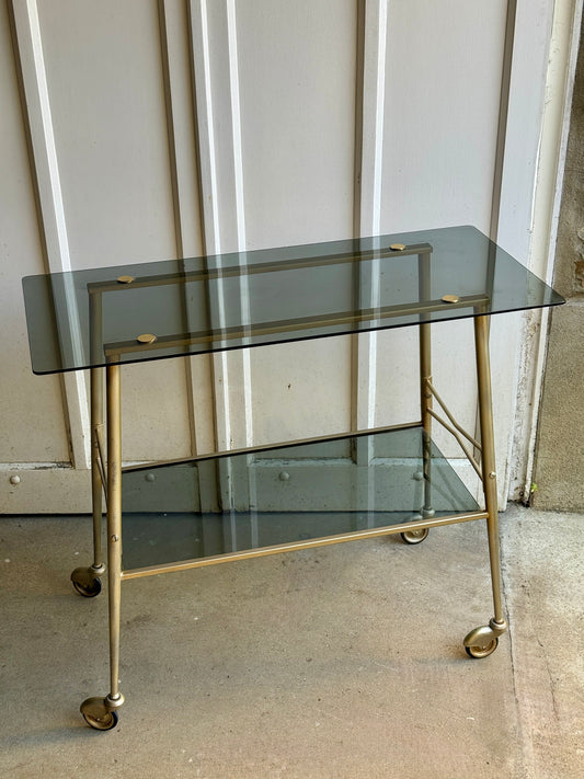 Desserte double plateau en verre fumé