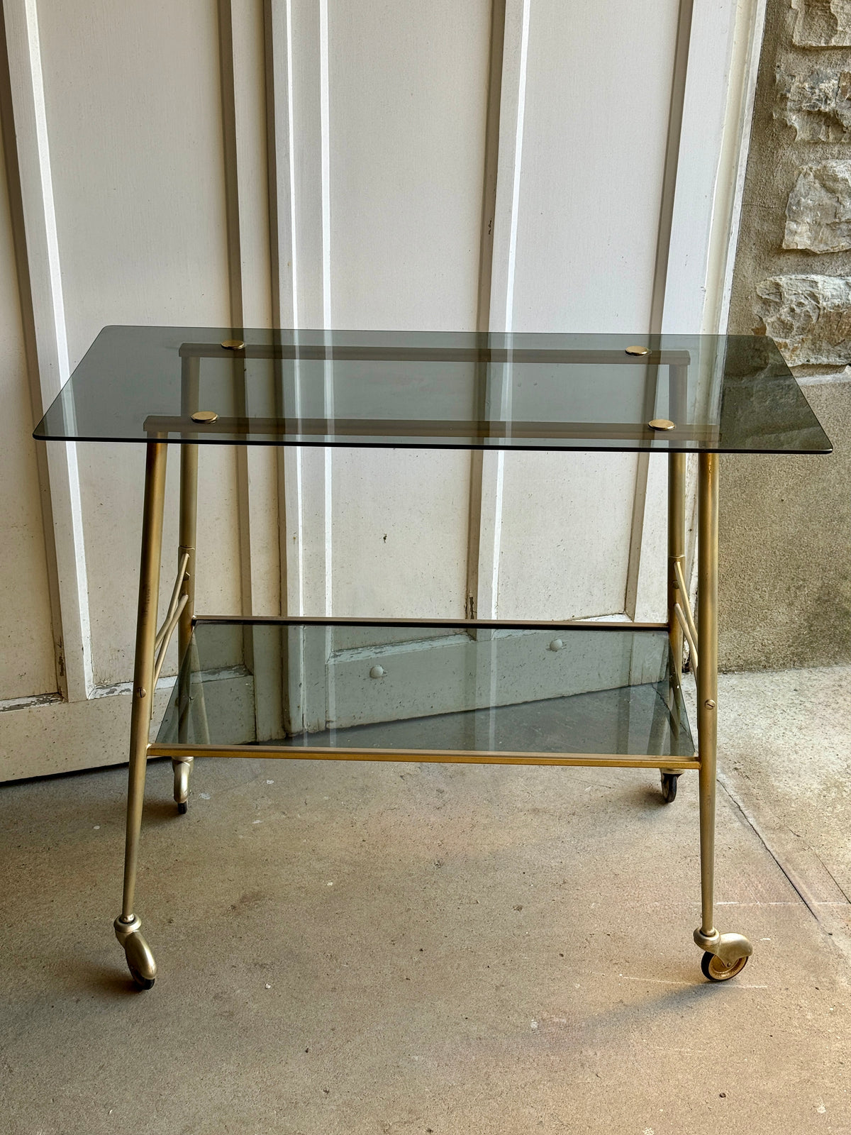 Desserte double plateau en verre fumé