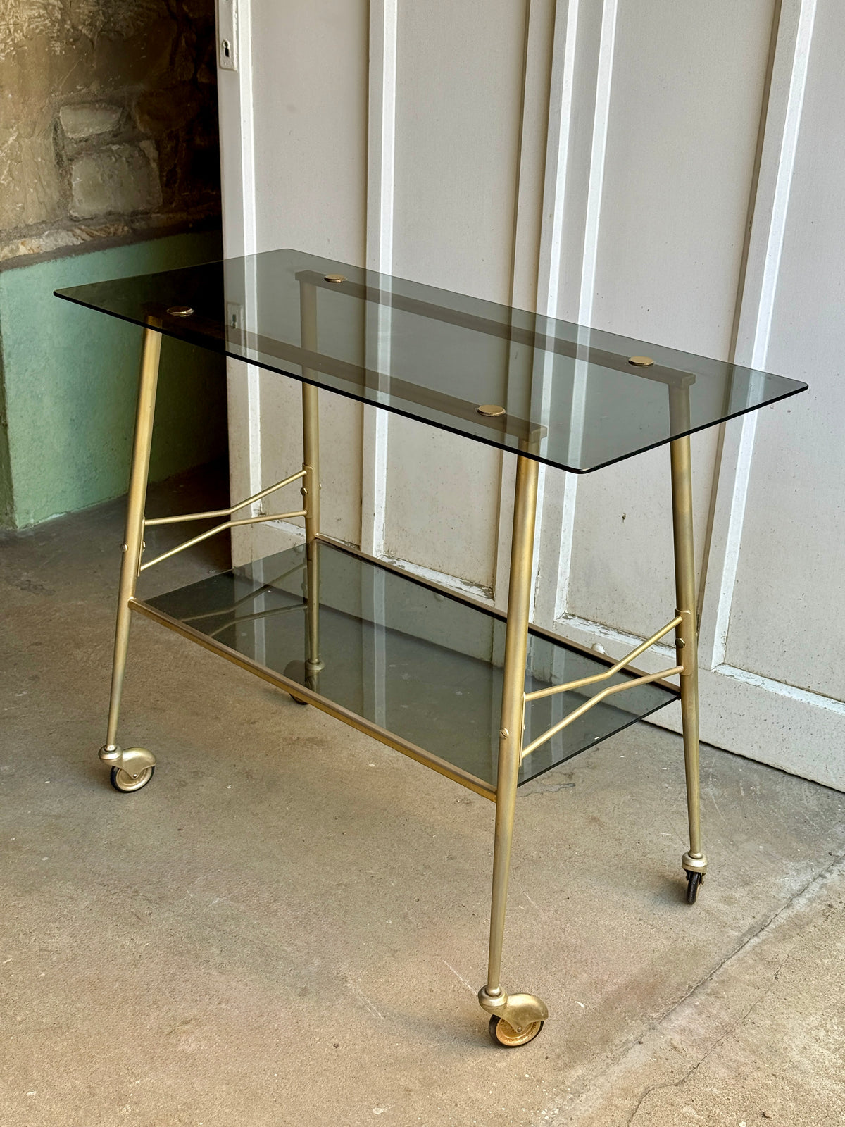 Desserte double plateau en verre fumé