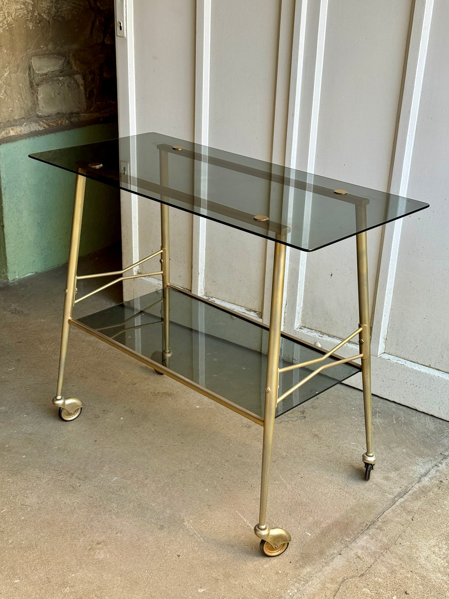 Desserte double plateau en verre fumé