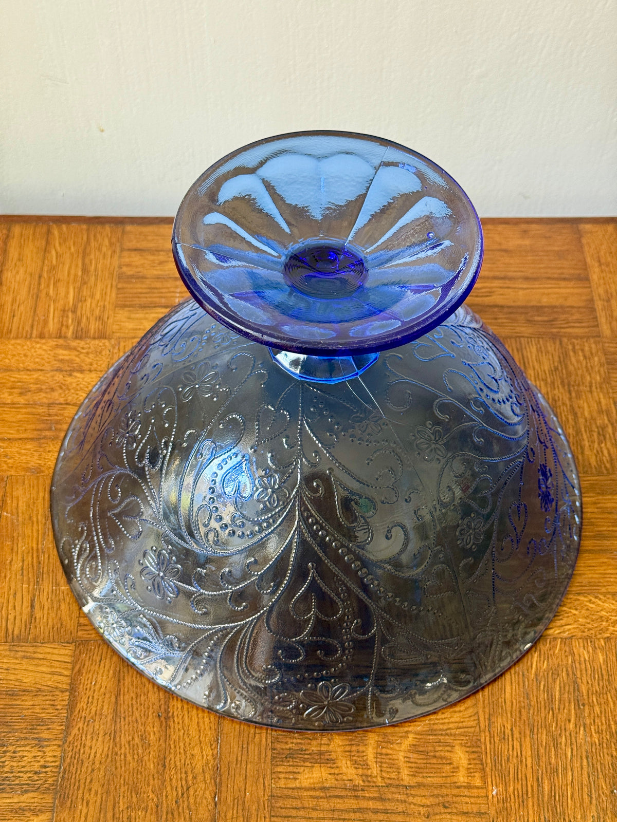 Corbeille à fruits en verre bleuté