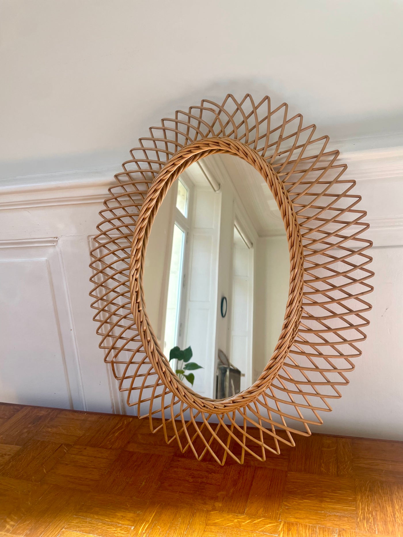 Miroir ovale en osier