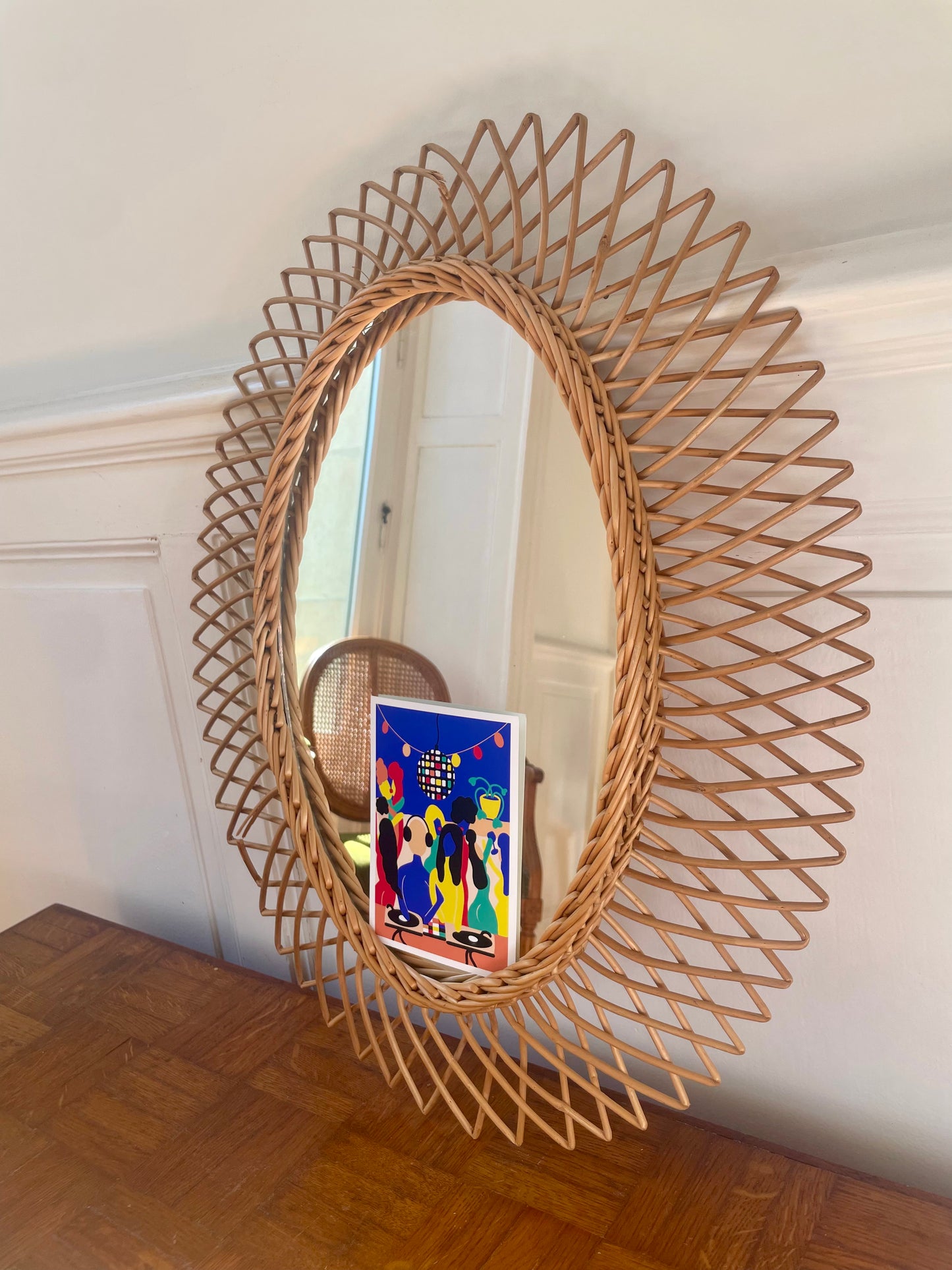 Miroir ovale en osier