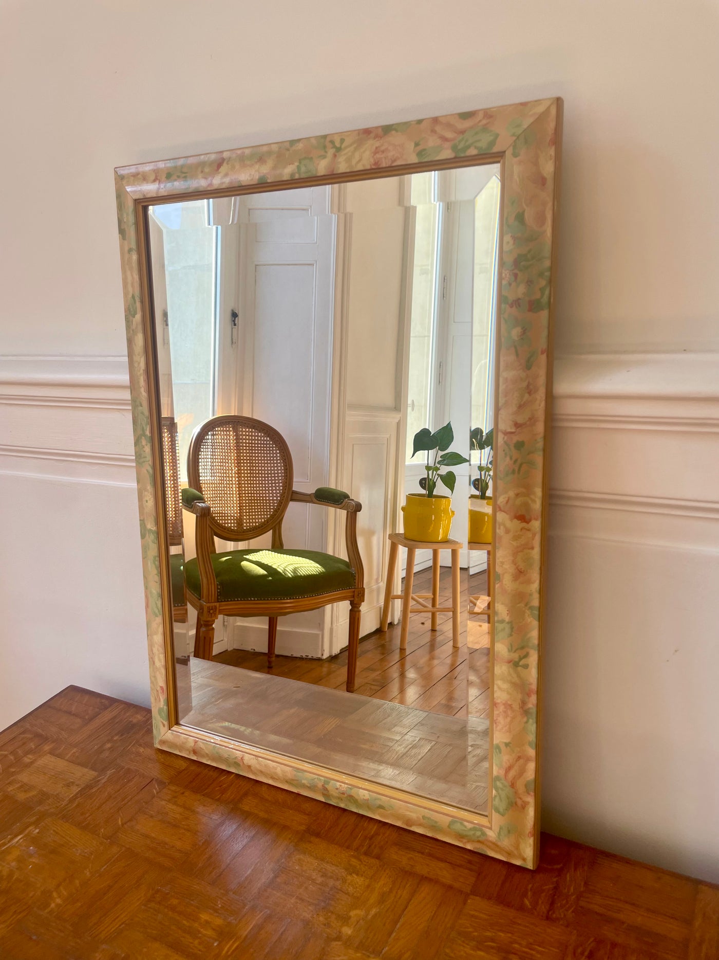 Miroir floral biseauté