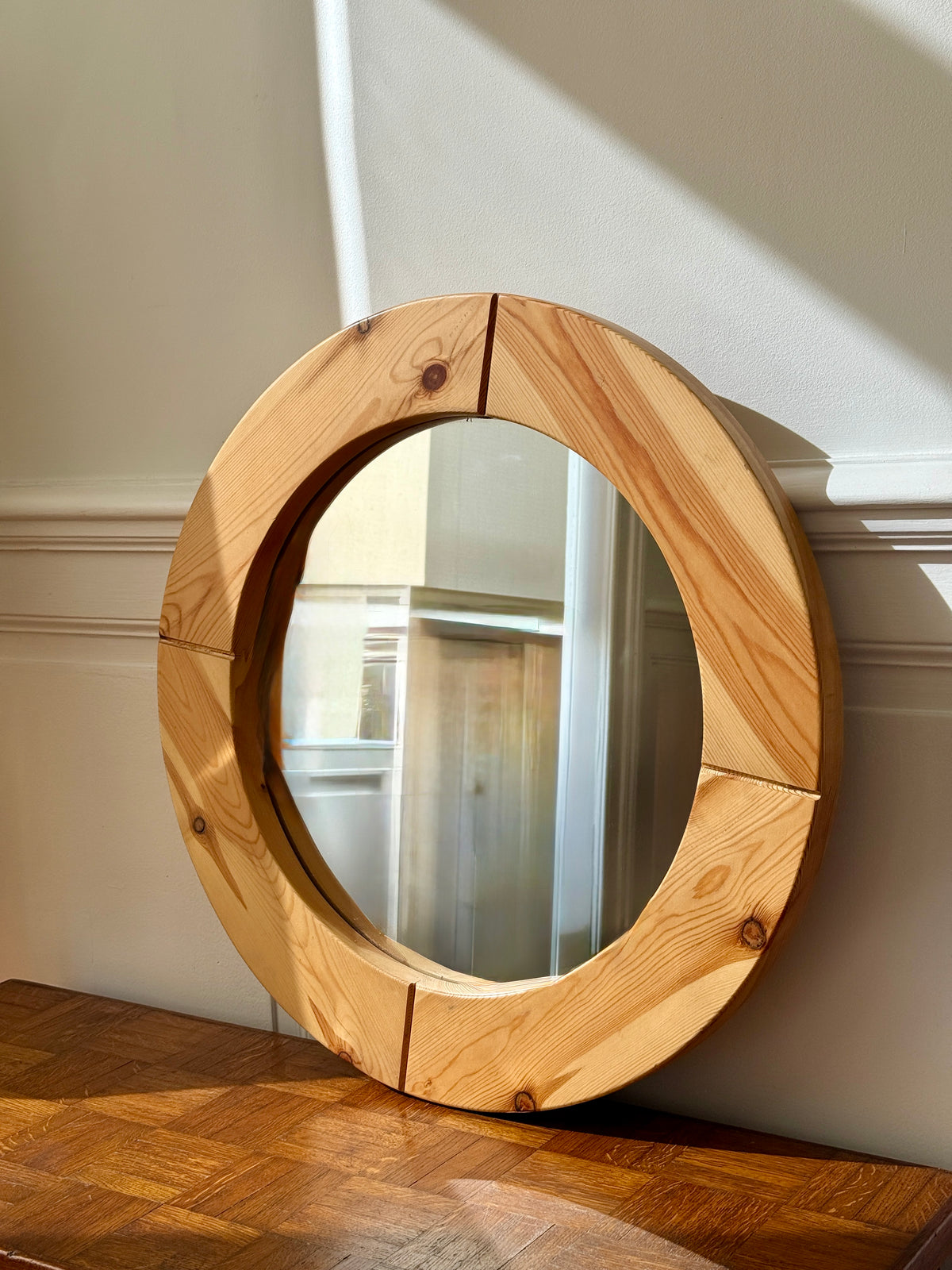 Miroir rond en bois brut