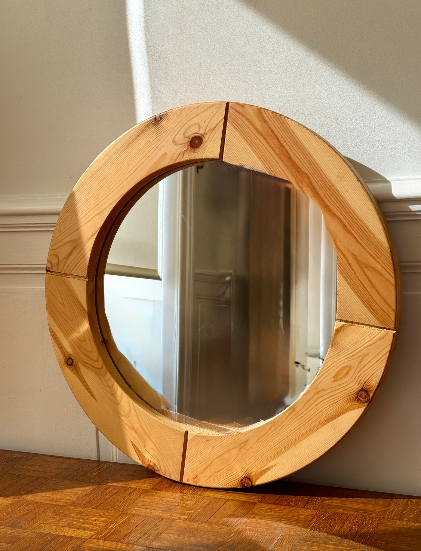 Miroir rond en bois brut