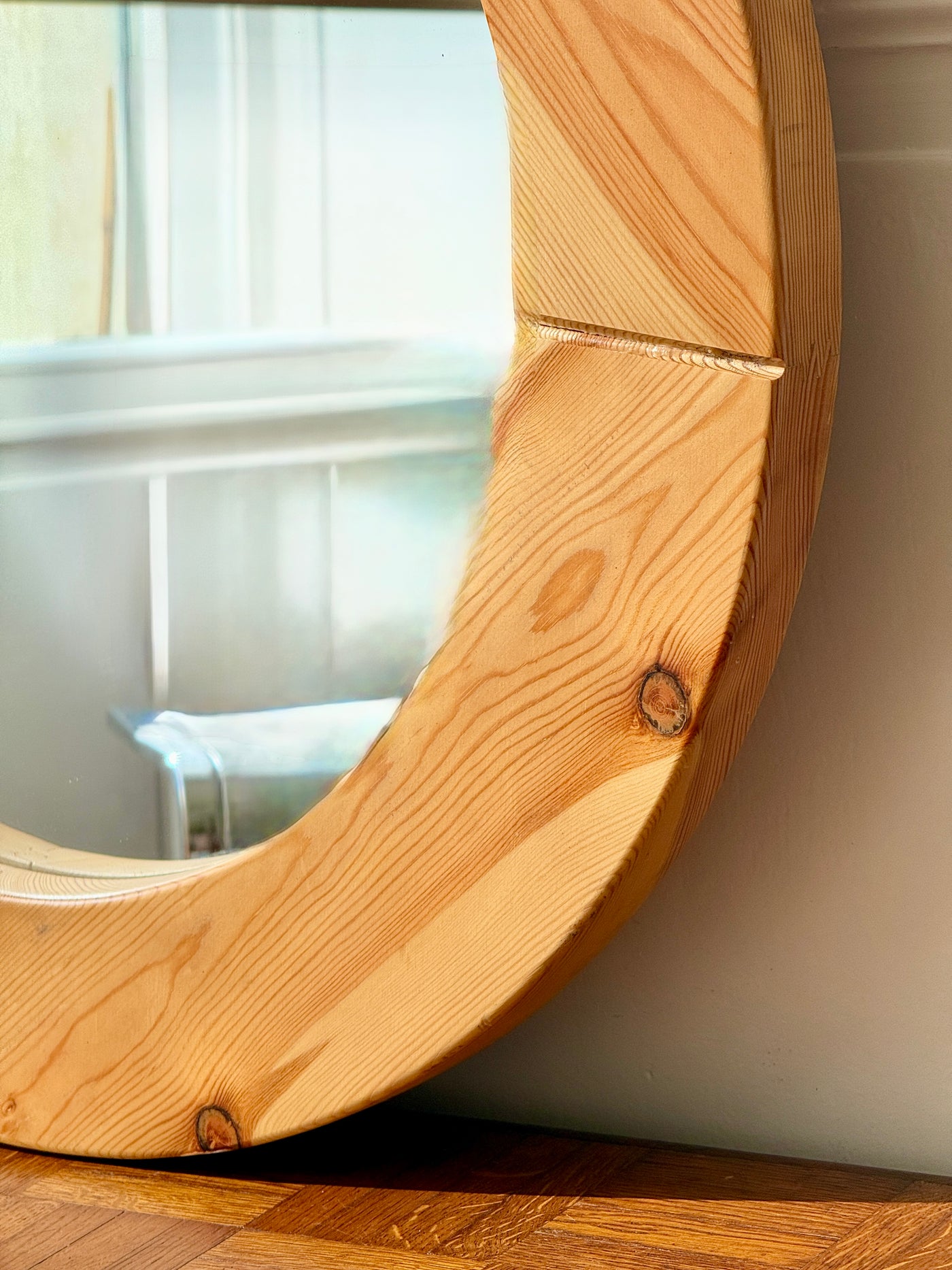 Miroir rond en bois brut