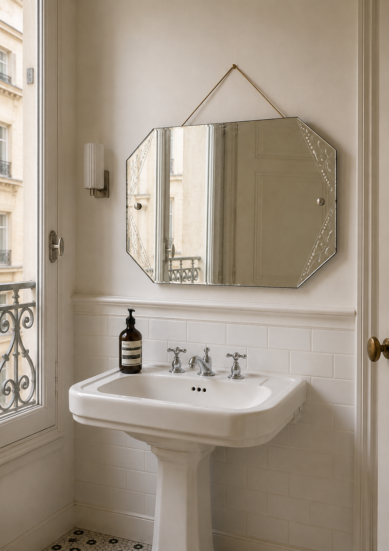 Miroir/glace biseautée détails fleuris