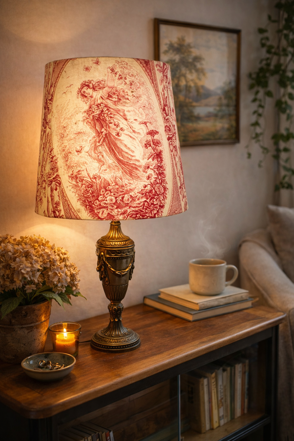 Lampe style Empire avec abat-jour en toile de jouy