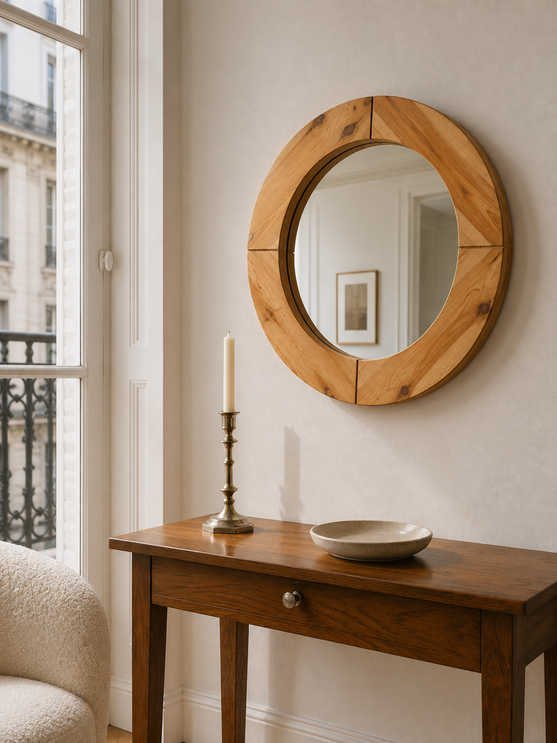 Miroir rond en bois brut